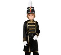 Rswnyirn Uniforme Garde Royale Enfant Garçon Veste Longue Ceinture Casque Gants Tenue de Parade Halloween Carnaval B Noir 11-12 ans