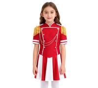 Rswnyirn Uniforme Tambour Major Fille Uniforme Défilé avec Casquette Tenue Fanfare Spectacle Performance 5-16 Ans Rouge 7-8 ans