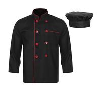 Rswnyirn Unisexe Chemise de Cuisine Homme Femme avec Toque de Cuisinier Cuisine Veste de Chef Travail Noir M