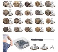 RSXING Lot de 24 boutons de rechange pour jeans - 17 mm et 20 mm - Sans couture - Boutons en métal amovibles pour allonger ou réduire la taille du pantalon