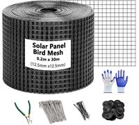 RSXMAX Kit de panneau solaire en maille pour oiseaux 20,3 x 30,5 m Fil PVC dissuasif pour empêcher les pigeons de se nicher sous le toit avec 70 attaches en acier inoxydable, gants