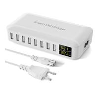 Rsydmny Chargeur USB Multiple, 8-Ports Chargeur USB Rapide, Prise USB Secteur, Station de Charge USB avec écran LED, USB Charger pour iPhone 15/14/13/Pro/Max, iPad, Samsung Galaxy S23, Tablet-Blanc