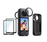 Rszfnjxry Coque de protection en silicone compatible avec Insta360 x3, avec protection d'écran et capuchon d'objectif Contenu:1 coque en silicone noir+2 protecteurs d'écran+2 capuchons de protection