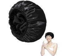 RT Bonnets de Douche Noirs pour Femme, Bonnet de Douche Femme, Shower Cap, Réutilisables, Double Couche, Imperméables, Bonnet Pour Toutes les Longueurs de Cheveux (Noirs)