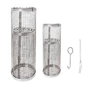 Rtauhife Paquet de 2 Paniers à Griller en Acier Inoxydable - de Gril Ronde en Acier Inoxydable, Grillage de Barbecue pour Légumes, Poisson et Frites