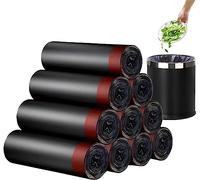 RTBQJ-AT Lot de 5 rouleaux de 15 sacs poubelle noirs avec poignées à nouer, 10 à 15 L, solides, non parfumés, sacs poubelle pour salle de bain, cuisine, bureau (45 x 50 cm)