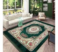 RTBQJ-AT Tapis à poils longs extra large pour salon, chambre à coucher, cheminée, style vintage, bohème en relief, traditionnel, antidérapant, lavable, 2 x 3 m, vert