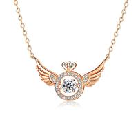 RTcald Collier d'ailes d'ange,Collier De Diamant De Battement De Coeur D'aile d'ange,Collier De Pendentif De Diamant De Cristal De Mode, Collier De Zircone d'ailes d'ange en Mouvement (Rose Gold)