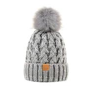 rtdgcv Bonnet d'hiver côtelé pour femme - En tricot épais - Avec pompon - Doux et chaud - Noir, argenté, taille unique