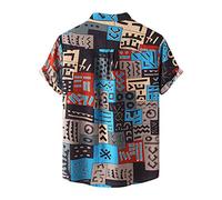 rtdgcv Chemise d'été pour homme - Col en lin - Coton - Printemps et debout - Manches courtes avec chemises imprimées - Pour homme - Chemise en vinyle pour homme, bleu, XXL