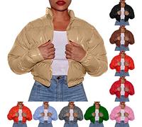 rtdgcv Doudoune Femme Hiver Court Femmes Manteau Coton Automne et Hiver Shiny Metal Short Cotton Coat Veste Simili Cuir Femme Veste Auto-Chauffante Veste matelassée Femme Légère, Noir , S