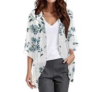 rtdgcv Gilet Femme Noir Manches Longues Cardigan en Mousseline de Soie Imprimé Floral Manches Bouffantes Couverture Ample Blouses Casual Blouses Col Roulé Femme, vert, M