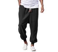rtdgcv Pantalon élastique noir décontracté pour homme - Style rétro japonais - Ample - Couleur unie - Pantalon de sport, Noir , L