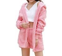 rtdgcv Pyjama pour femme - 3 pièces - Manteau en peluche - Débardeur - Short - Lacets - Cardigan court - Manteau ample - En peluche - Blanc - Ensemble de vêtements de nuit doux pour femme - Jogging -
