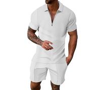 rtdgcv Sac à Vêtements Chemises Homme Costume à Manches Courtes Couleur Unie Mode Casual Demi Fermeture éclair Casual Survêtement de Sport Hiver Survêtement de Sport Homme, Blanc., L
