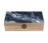 RTFGHJS Boîte de rangement en bois marbré bleu marine mélangé - Boîte à souvenirs portable avec serrure à charnière - Boîte cadeau en bois pour loisirs artistiques et maison