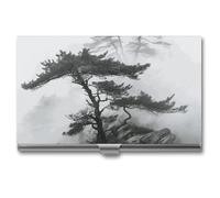 RTFGHJS Dark Road to Mountains - Porte-cartes de visite fin en métal pour homme ou femme, pour professionnels, cadres, Pin des montagnes brumeux, Taille unique