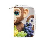 RTFGHJS Porte-cartes coloré en cuir PU pour planche de surf - Organiseur de cartes de crédit fin et durable pour homme et femme, Singe de dessin animé tenant des fruits, 16x11.5cm