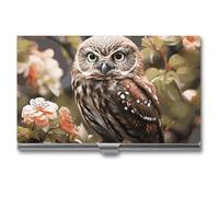 RTFGHJS Porte-cartes de visite fin en métal avec hibou et fleur, pour homme ou femme, livret pour professionnels, cadres, Chouette et fleur, Taille unique