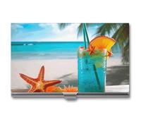 RTFGHJS Porte-cartes de visite fin en métal pour femme ou homme, motif cocktail tropical avec étoile de mer, pour professionnels, cadres