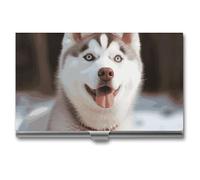 RTFGHJS Porte-cartes de visite fin en métal pour homme ou femme - Motif cerf - Pour professionnels et cadres, Husky Piquant Dog, Taille unique