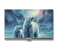 RTFGHJS Porte-cartes de visite fin en métal pour homme ou femme, motif phénix de feu et d'eau, pour professionnels, cadres, Ours polaire Northern Lights, Taille unique