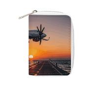 RTFGHJS Porte-cartes en cuir synthétique avec motif chatons dansants - Organiseur de cartes de crédit fin et durable pour homme et femme, Avion romantique au coucher du soleil, 16x11.5cm