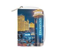RTFGHJS Porte-cartes en cuir synthétique vert pastèque - Organiseur de cartes de crédit fin et durable pour homme et femme, Las Vegas Night View, 16x11.5cm