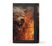 RTFGHJS Portefeuille à trois volets pour homme, de nombreux zombies, porte-monnaie fin avec pince à billets et porte-cartes de crédit avec 8 emplacements pour cartes, Loup sauvage dans le feu, Taille