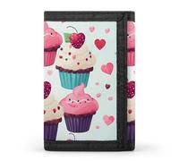 RTFGHJS Portefeuille à trois volets pour homme, motif crânes colorés en sucre, porte-monnaie fin avec pince à billets et porte-cartes de crédit avec 8 emplacements pour cartes, Cupcake Candy Hearts