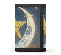 RTFGHJS Portefeuille à trois volets pour homme, motif dragons de feu et de glace, porte-monnaie fin avec pince à billets et porte-cartes de crédit avec 8 emplacements pour cartes, Étoiles dorées et