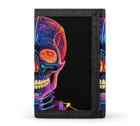 RTFGHJS Portefeuille à trois volets pour homme, motif tête de citrouille, porte-monnaie fin avec pince à billets et porte-cartes de crédit avec 8 emplacements pour cartes, Crâne lumineux, Taille