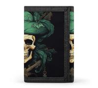 RTFGHJS Portefeuille à trois volets pour homme, porte-monnaie fin avec 8 emplacements pour cartes de crédit, motif fantôme, dessin animé, Tête de mort pirate, Taille unique, Moderne