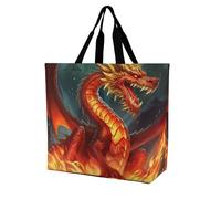 RTFGHJS Sac fourre-tout réutilisable avec motif roi dragon dans le feu, grand sac de courses, sac à bandoulière pour femme