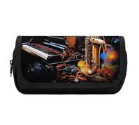 RTFGHJS Trousse à crayons double couche avec poche avant - Un beau organisateur de stylos de grande capacité pour fournitures de bureau, crayons d'art, pinceaux de maquillage, Saxophone et piano