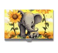 RTFGHJS View of Fantasy - Porte-cartes de visite fin en métal pour homme ou femme, motif champignon de rivière, pour professionnels, cadres, Tournesols mère et bébé éléphant, Taille unique