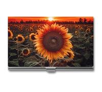 RTFGHJS View of Fantasy - Porte-cartes de visite fin en métal pour homme ou femme, motif champignon de rivière, pour professionnels, cadres, Sunset Tournesol, Taille unique