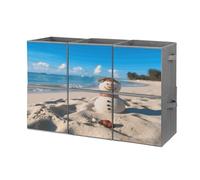 RTFNGLS Boîte de rangement pour vêtements, sable, bonhomme de neige sur la plage - En tissu Oxford - Boîte de rangement pliable - Poignée renforcée - Fermeture éclair robuste - Grande capacité - Pour