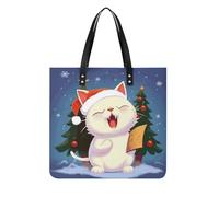 RTFNGLS Sacs à main pour femme - Joli chat chantant des chants de Noël - Sac à main tendance en cuir végétalien - Sac seau souple pour femme - Sacs à main pour le travail, les voyages, une utilisation