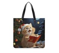RTFNGLS Sacs à main pour femme - Joli chat chantant des chants de Noël - Sac à main tendance en cuir végétalien - Sac seau souple pour femme - Sacs à main pour le travail, les voyages, une utilisation