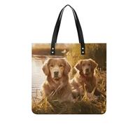 RTFNGLS Sacs à main pour femmeTwo Golden RetrieversTrendy Vegan Leather Hobo Sac seau souple pour femme - Sacs à main pour femme pour le travail, les voyages, une utilisation décontractée, cadeaux
