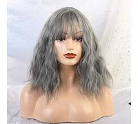 RTGFS Thin Bangs Short Curly Wigs Heat Resistant Synthetic Curly Wigs For Women Fashion Hair Mix Blue Cosplay Fiber Wigs