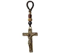RTGGSEL Porte-clés rétro en forme de croix en laiton à suspendre pour rétroviseur, décoration de croix catholique, bijoux religieux, cadeaux, Crucifix en croix, Large