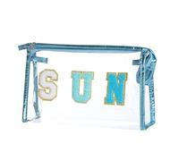 Rthjsfj Trousse de maquillage transparente Preppy Patch - En chenille - Pour la plage - Pochette de voyage transparente avec fermeture éclair - Petite trousse de toilette pour femmes, filles