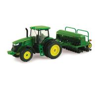 rtl John Deere 7215r Tracteur avec rplique de forage de grain 1590 - chelle 1:64 - Rplice de tracteur en plastique et en plastique authentique