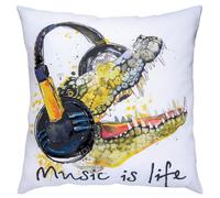RTO Coussin à broder point plat "La musique, c'est la vie" DT-M019, image à broder dessinée, 40x40 cm