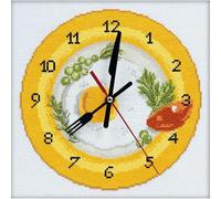 RTO Kit de point de croix horloge murale "C'est l'heure du petit déjeuner" M40009, motif à compter, 20x20 cm