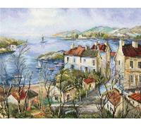 RTO set de broderie au point de croix "Ville paisible au bord de la mer" M554, 35.5x28.5 cm
