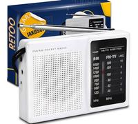 Rtoo Radio FM/AM Portable Régulateur Fréquence Transistor Excellent Réception Antenne Télescopique Cadeau Noël Prise Casque 3,5mm 11,5x2,5x7,5 cm Blanc