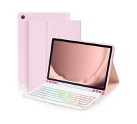RTQAZWSXE YSJX Keyboard and Mouse Kit, Leather Protective Case Suitable for Amazon Fire HD 10 Plus 10.1 inches(Pink+RGB Backlit Keyboard)